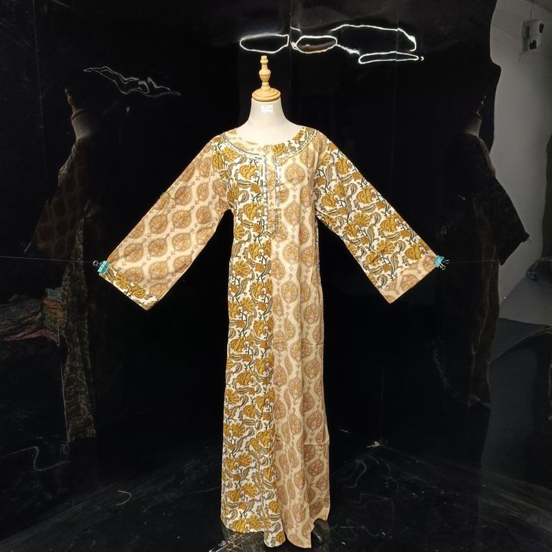 S\M Noorain Printed Cotton Dress 57" Long Jalabiya