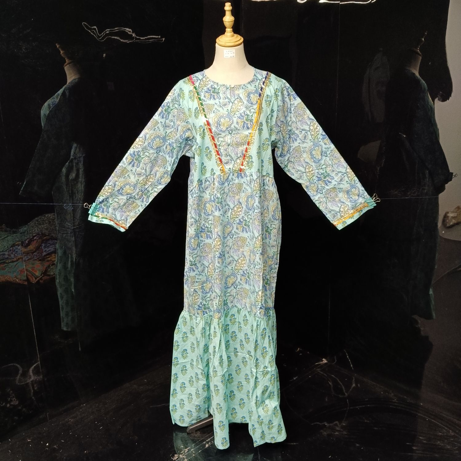 2XL/3XL Zahida Printed Cotton Dress 57" Long Jalabiya