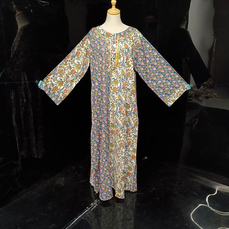 L-XL Noorain Printed Cotton Dress 57" Long Jalabiya