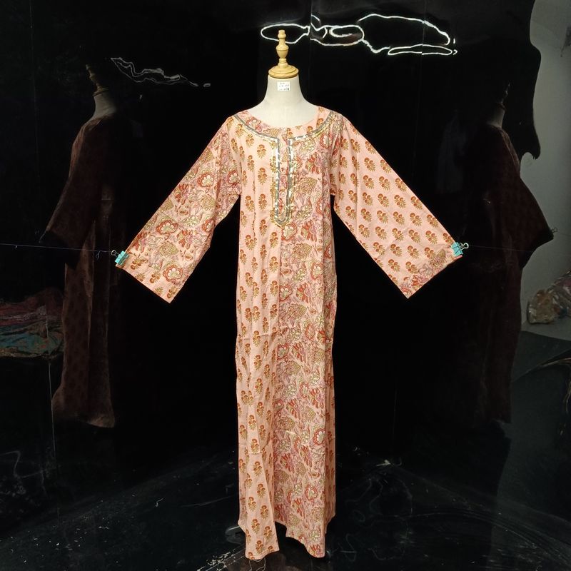 S\M Noorain Printed Cotton Dress 57" Long Jalabiya