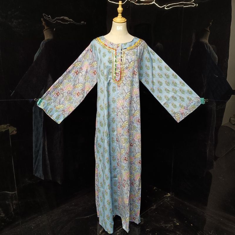 L/XL Noorain Printed Cotton Dress 57" Long Jalabiya