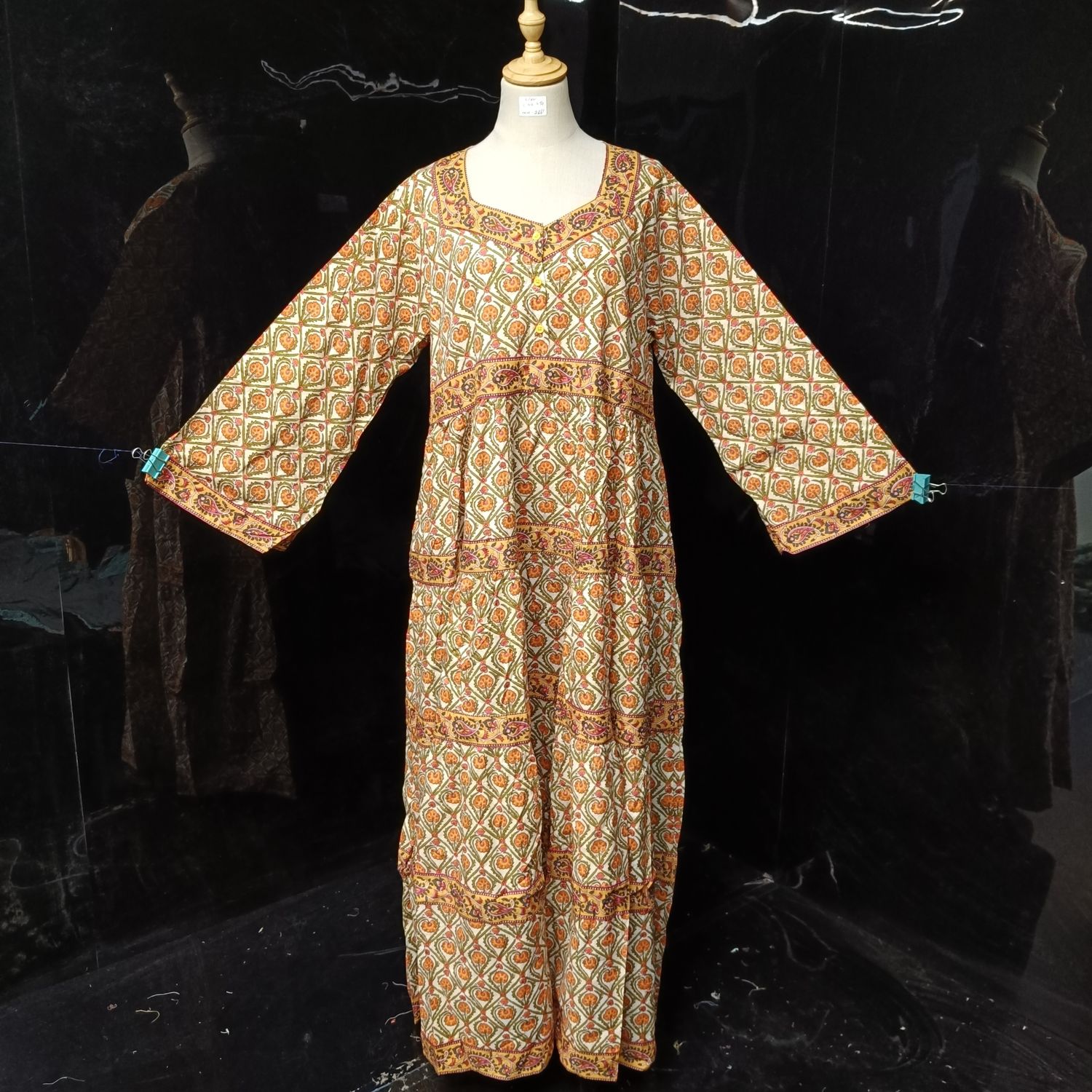 L/XL Huda Printed Cotton Dress 57" Long Jalabiya