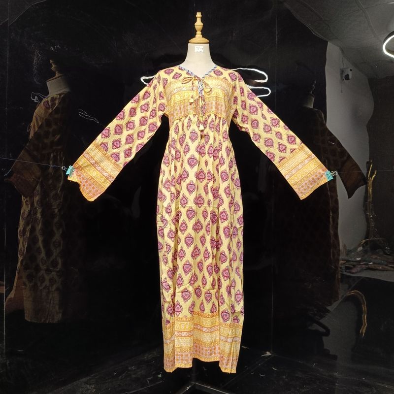 S/XS  Beach Printed Cotton Dress 54" Long Jalabiya