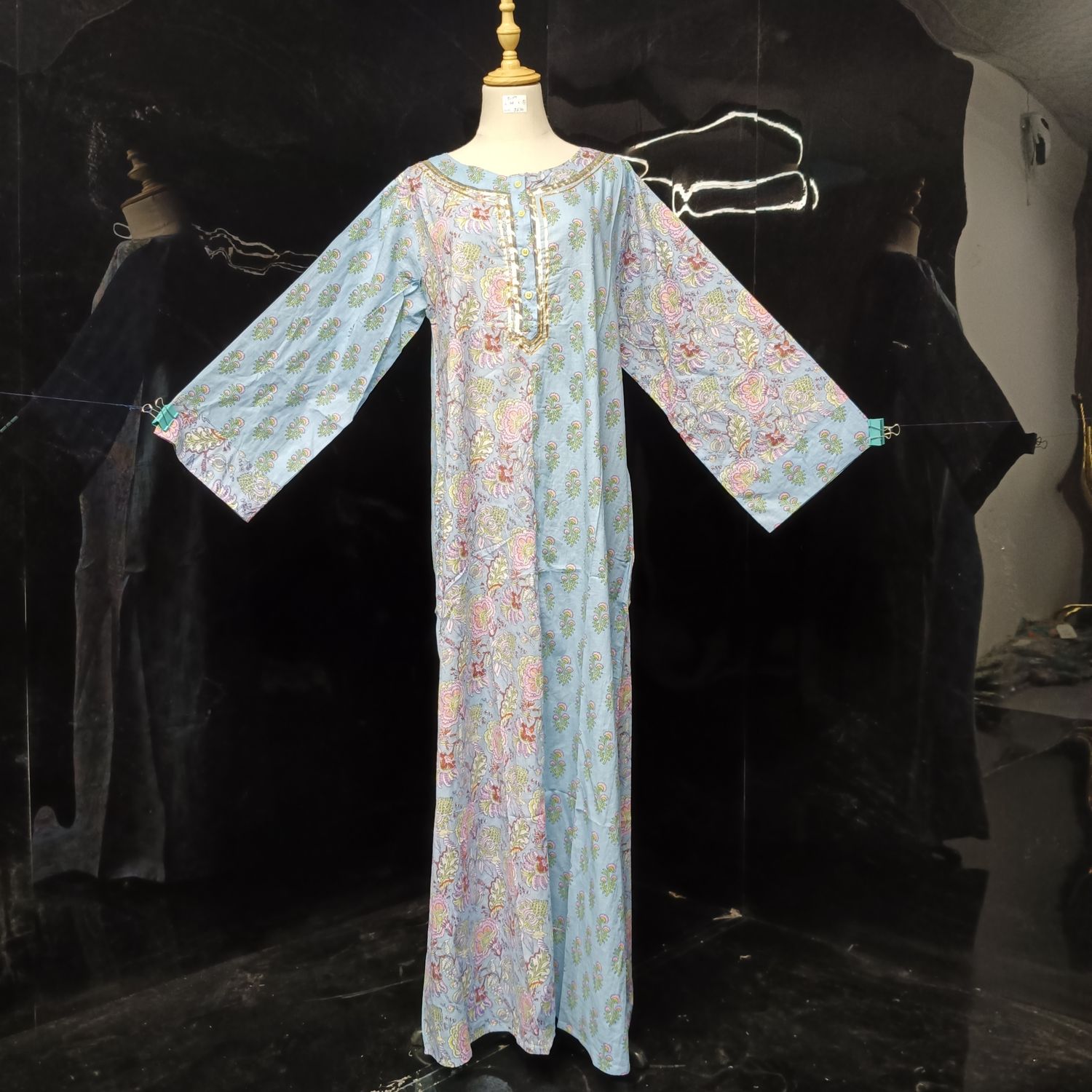 S\M Noorain Printed Cotton Dress 57" Long Jalabiya