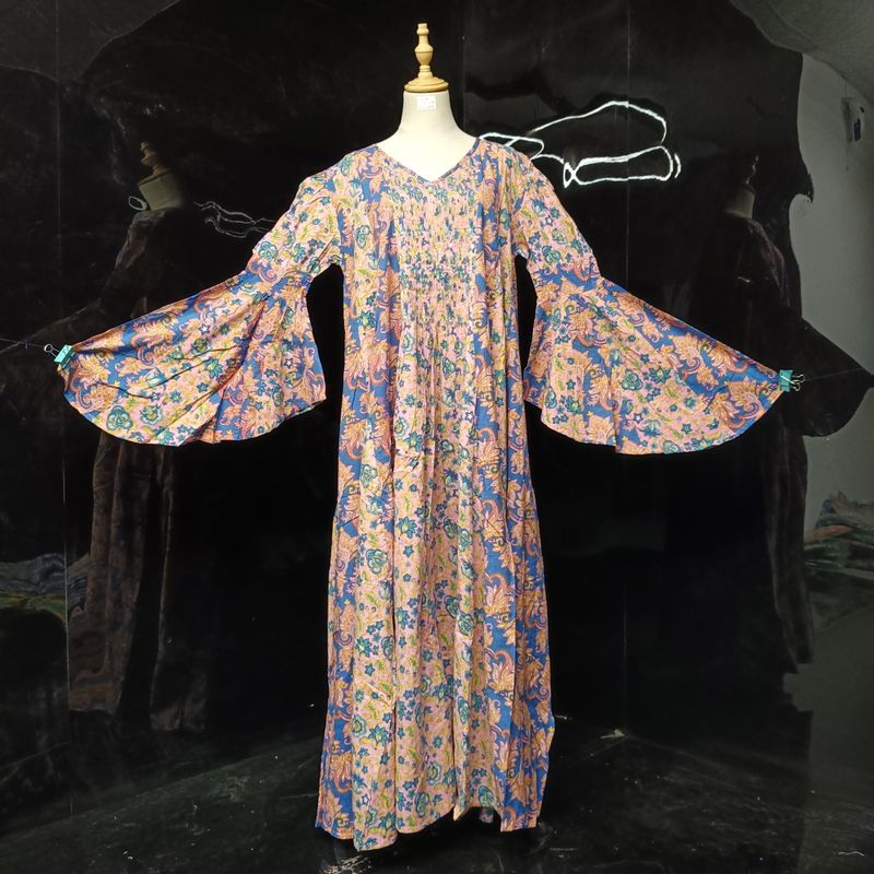 S/M Special Crestal Printed Cotton Dress 57" Long Jalabiya