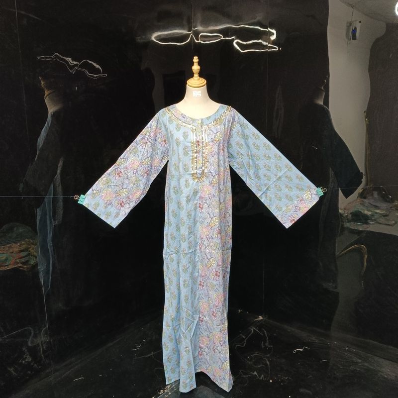 S\M Noorain Printed Cotton Dress 57" Long Jalabiya