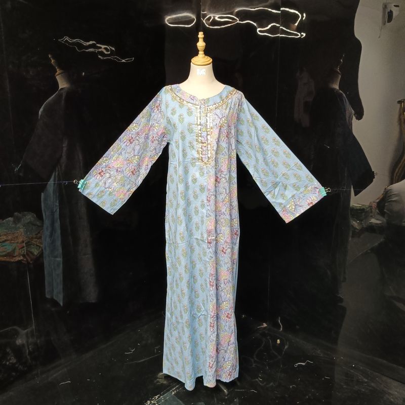 S\M Noorain Printed Cotton Dress 57" Long Jalabiya