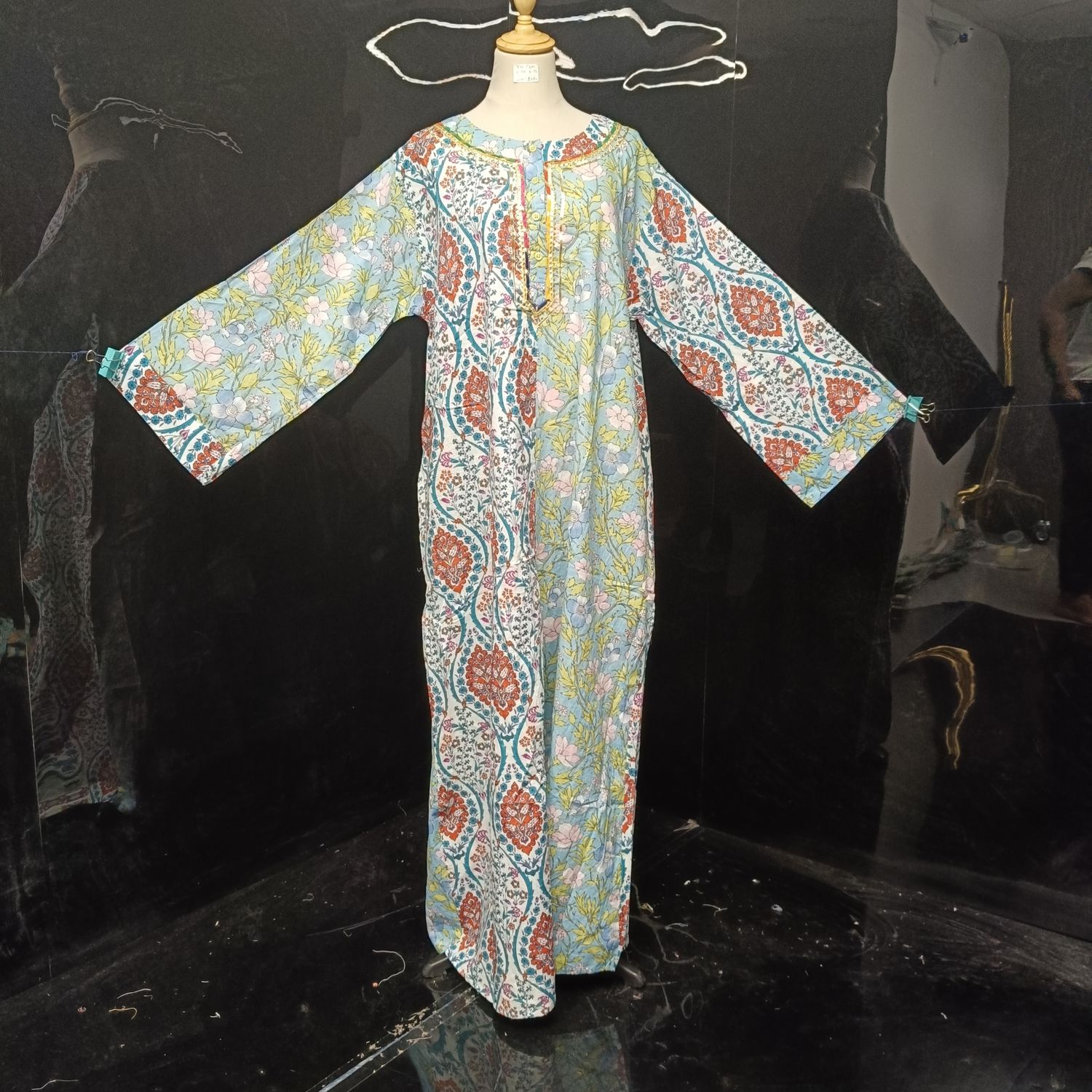 2XL/3XL Noorain Printed Cotton Dress 57" Long Jalabiya