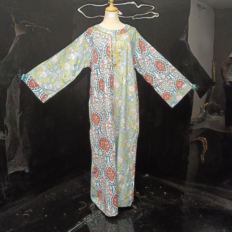 2XL/3XL Noorain Printed Cotton Dress 57" Long Jalabiya