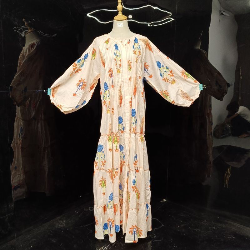 L-XL Fawz Printed Cotton Dress 57" Long Jalabiya