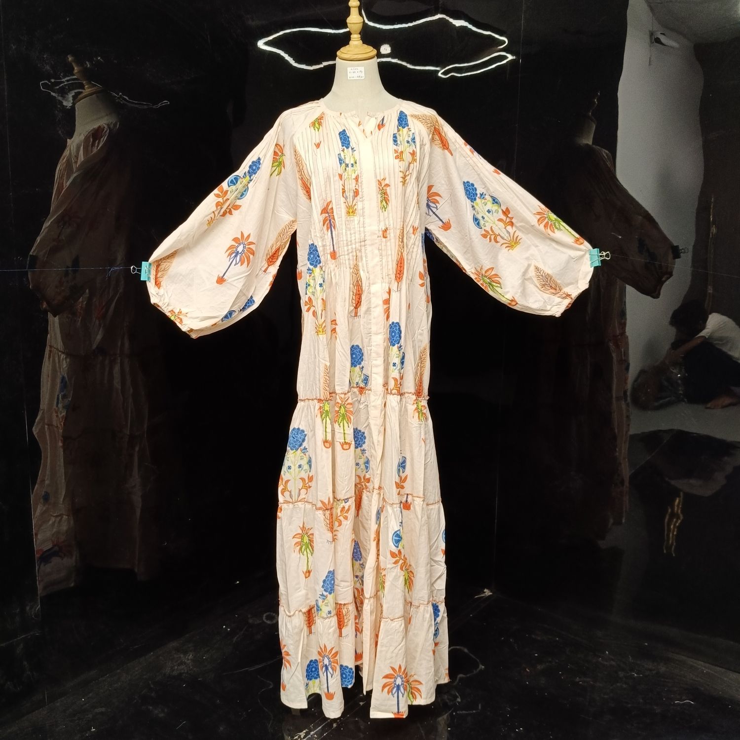 L-XL Fawz Printed Cotton Dress 57" Long Jalabiya