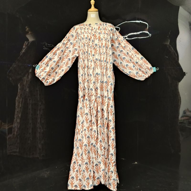 L-XL Fawz Printed Cotton Dress 57" Long Jalabiya
