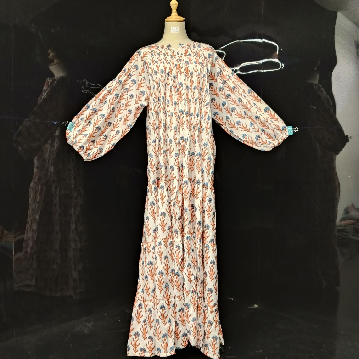 L-XL Fawz Printed Cotton Dress 57" Long Jalabiya