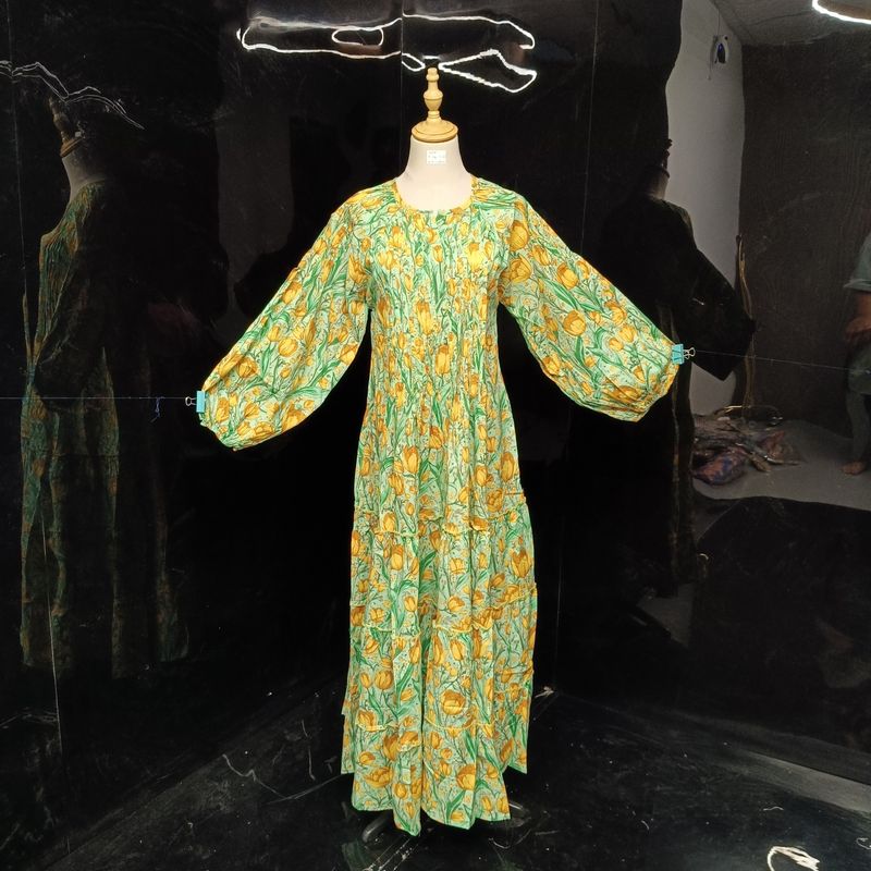 XS/S Fawz Printed Cotton Dress 54" Long Jalabiya