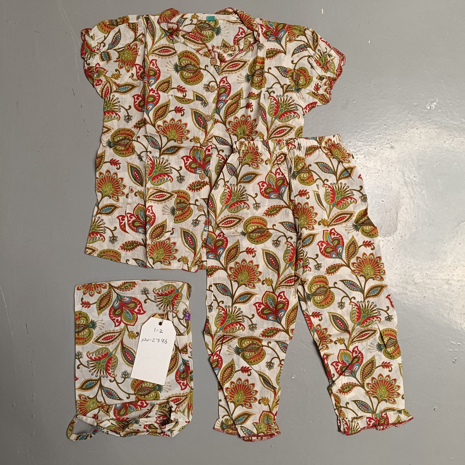 1-2 Year Cotton Half Sleeves Shirt Collar Neck Full Pajama Set