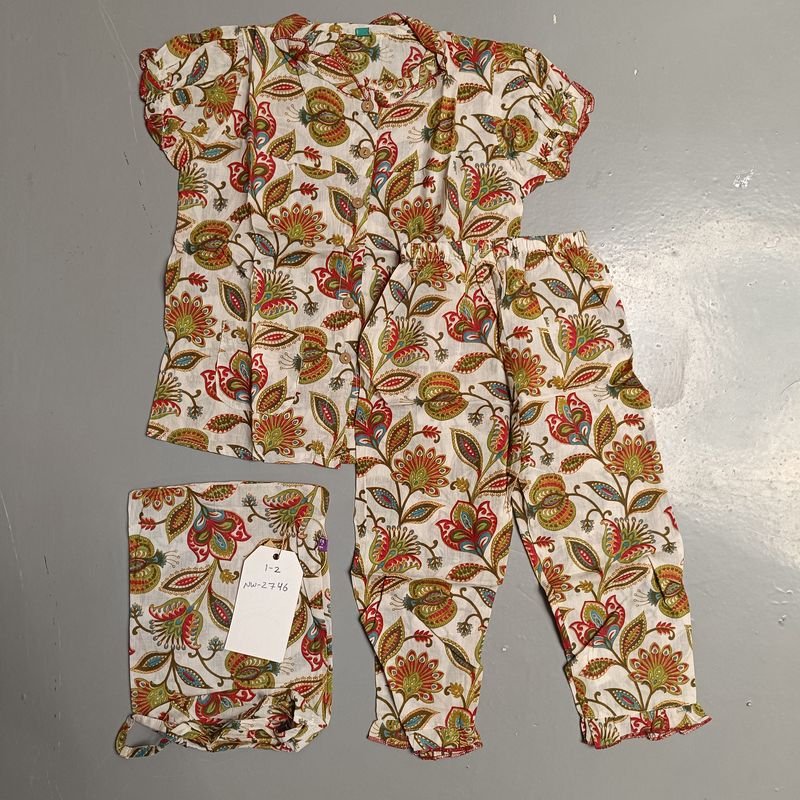1-2 Year Cotton Half Sleeves Shirt Collar Neck Full Pajama Set