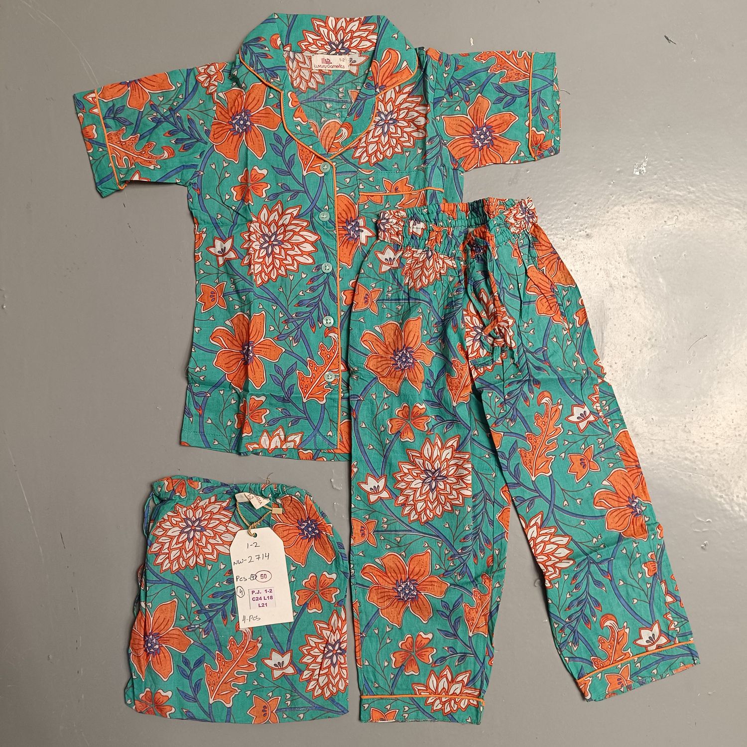 1-2 Year Cotton Half Sleeves Shirt Collar Neck Full Pajama Set