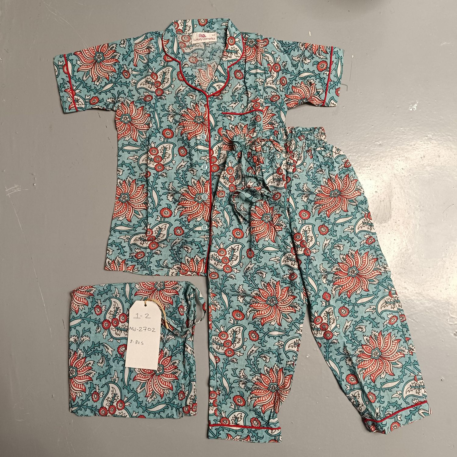 1-2 Year Cotton Half Sleeves Shirt Collar Neck Full Pajama Set