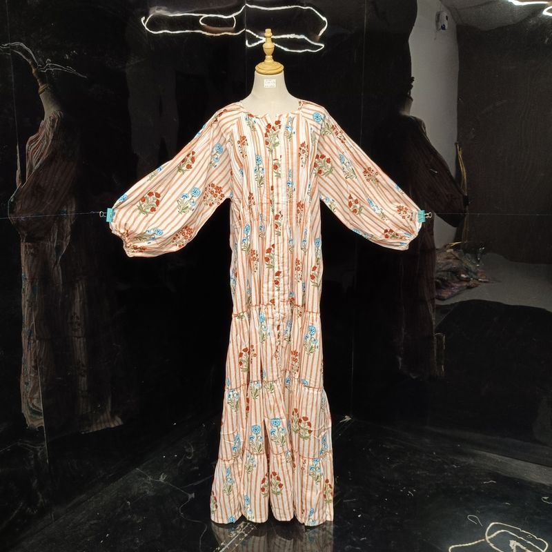 L-XL Fawz Printed Cotton Dress 57" Long Jalabiya