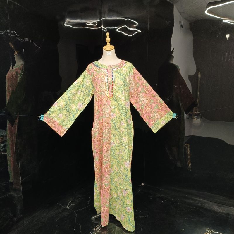 S\M Noorain Printed Cotton Dress 57" Long Jalabiya