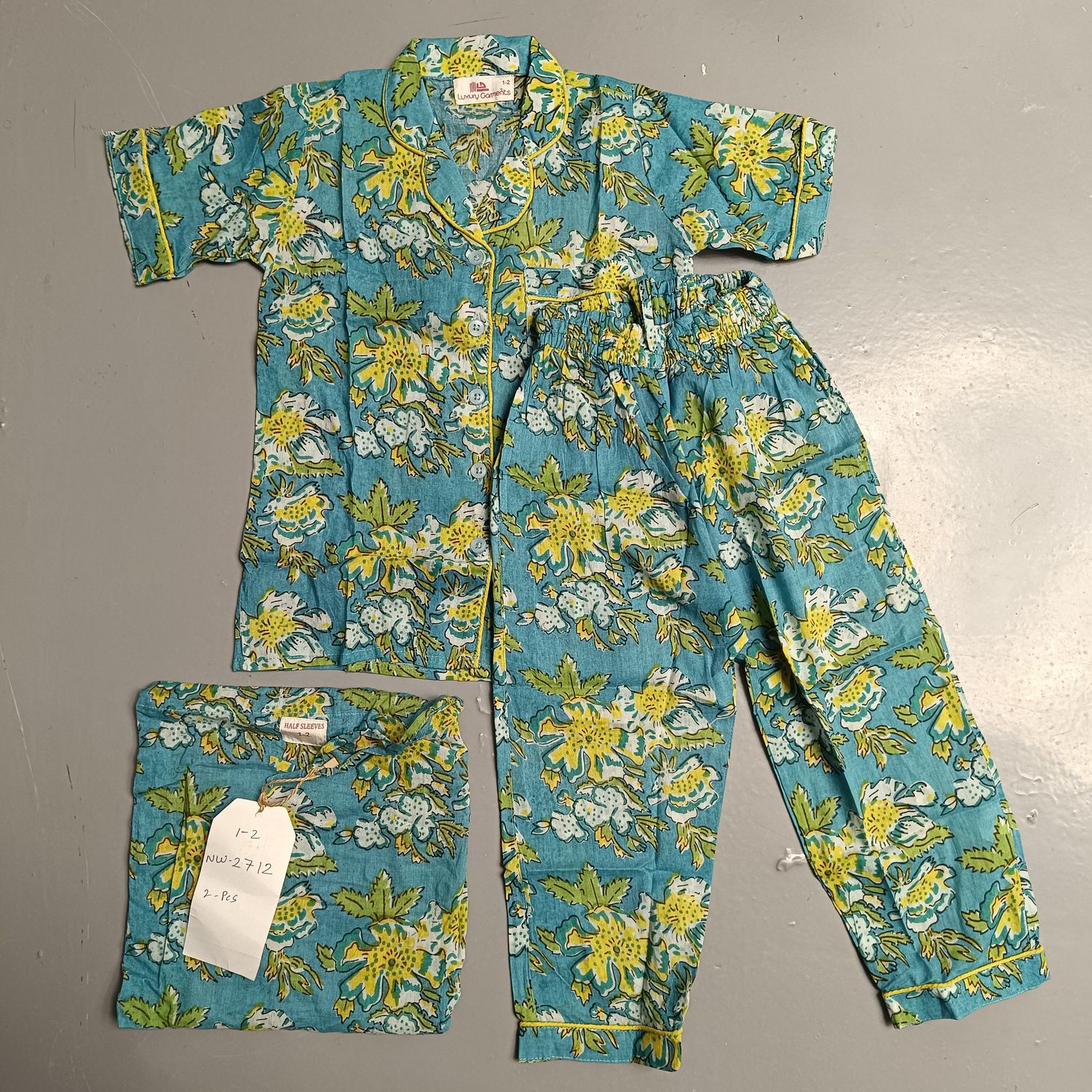 1-2 Year Cotton Half Sleeves Shirt Collar Neck Full Pajama Set