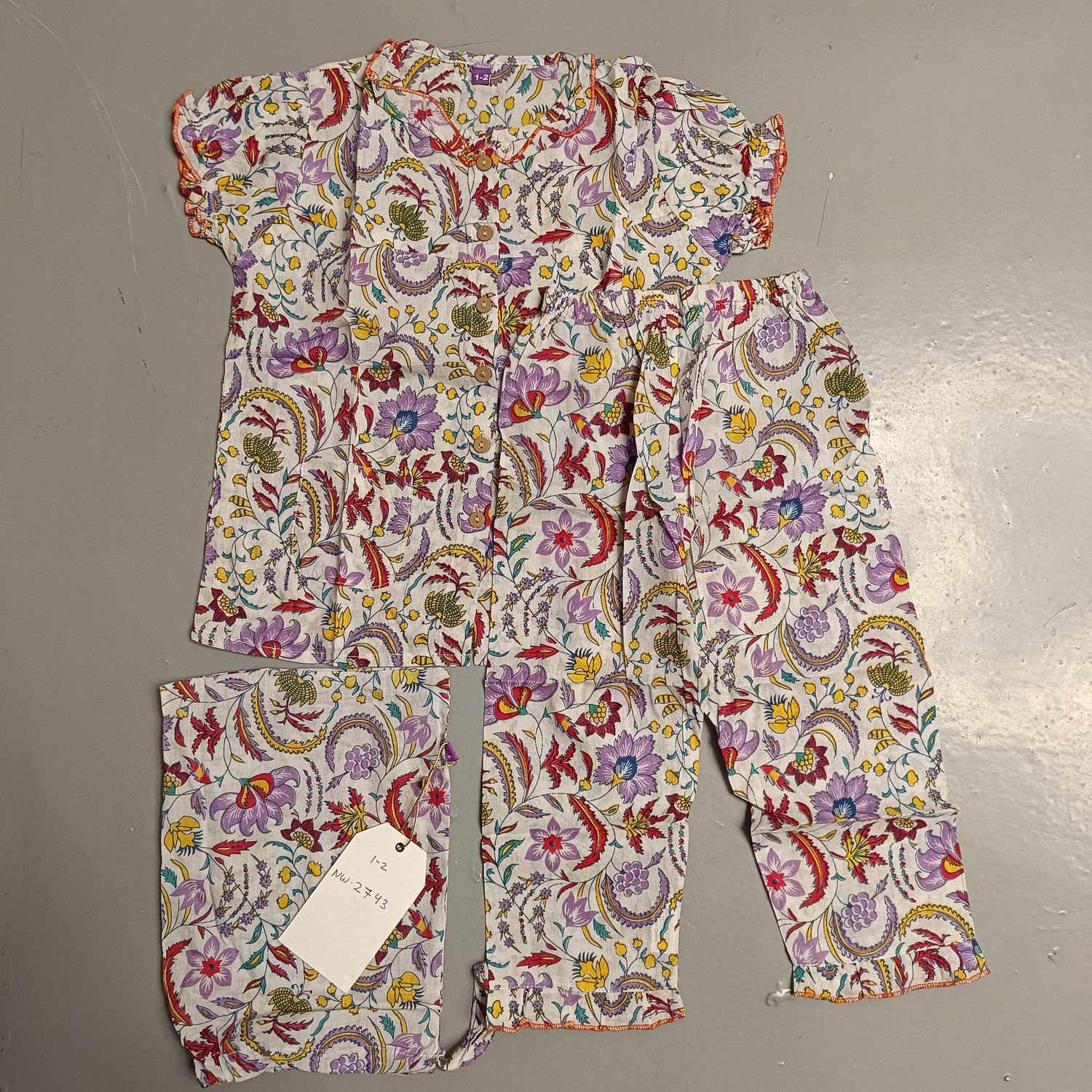 1-2 Year Cotton Half Sleeves Shirt Collar Neck Full Pajama Set