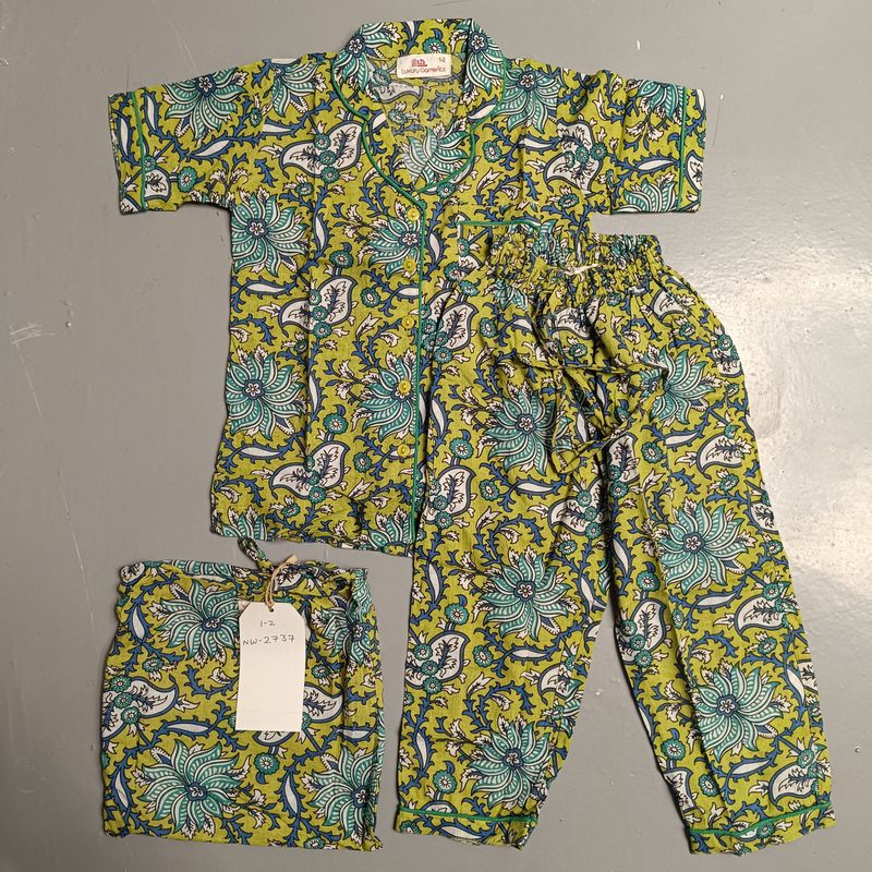 1-2 Year Cotton Half Sleeves Shirt Collar Neck Full Pajama Set