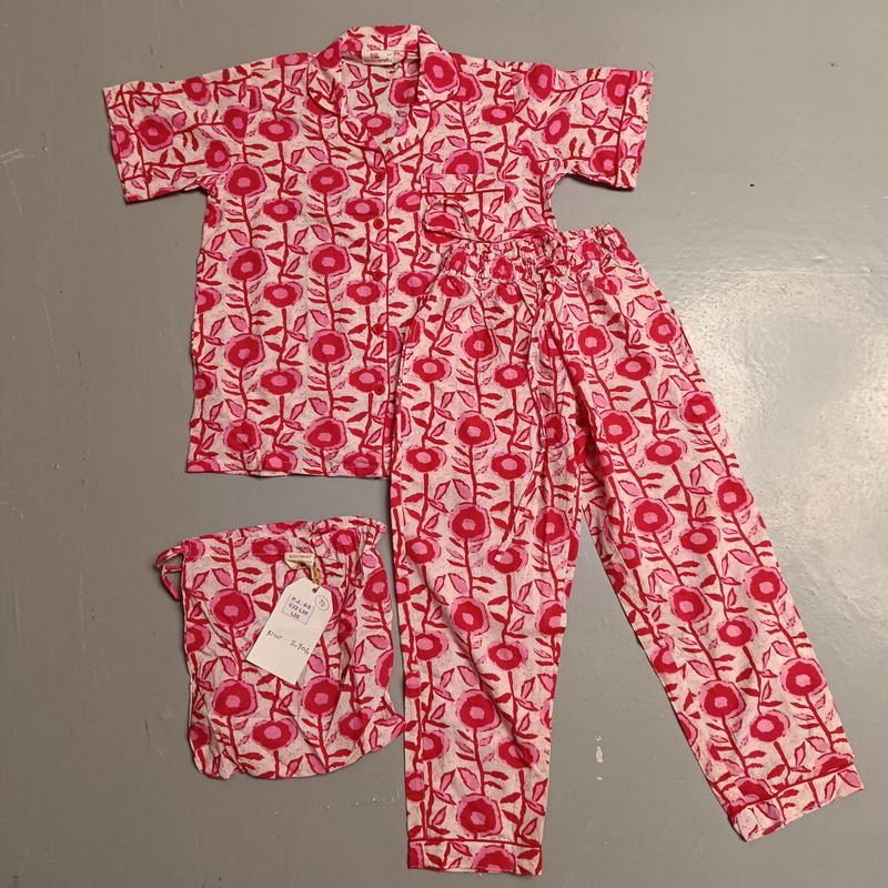4-5 Year Cotton Half Sleeves Shirt Collar Neck Full Pajama Set