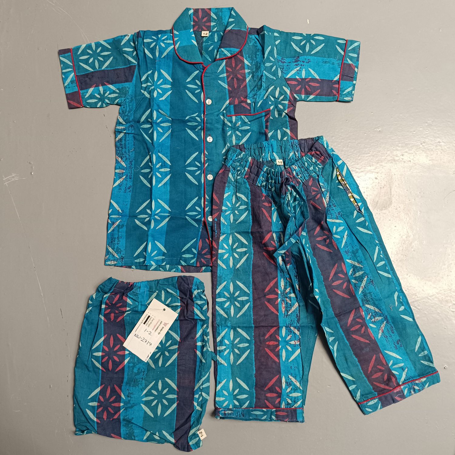 1-2 Year Cotton Half Sleeves Shirt Collar Neck Full Pajama Set