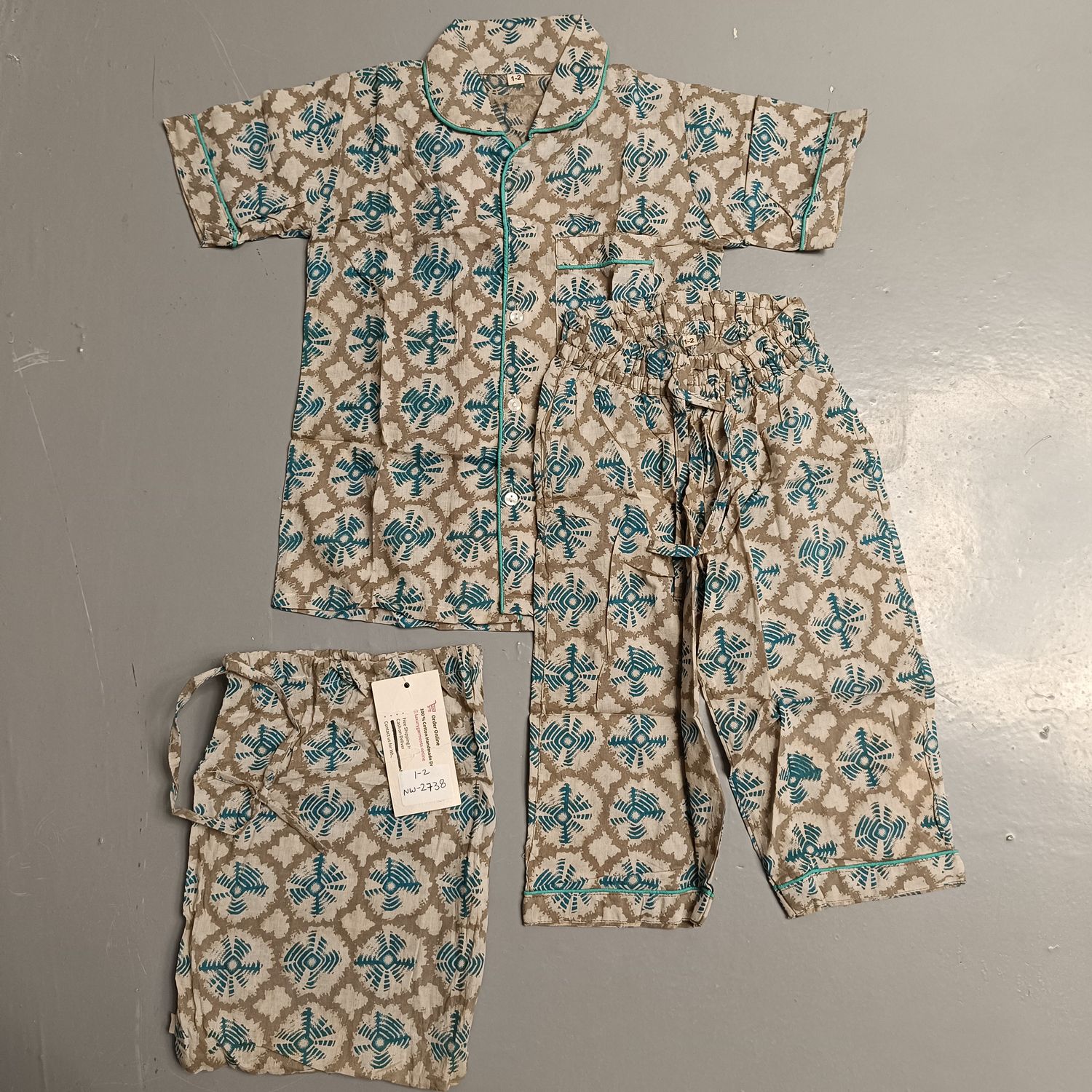 1-2 Year Cotton Half Sleeves Shirt Collar Neck Full Pajama Set