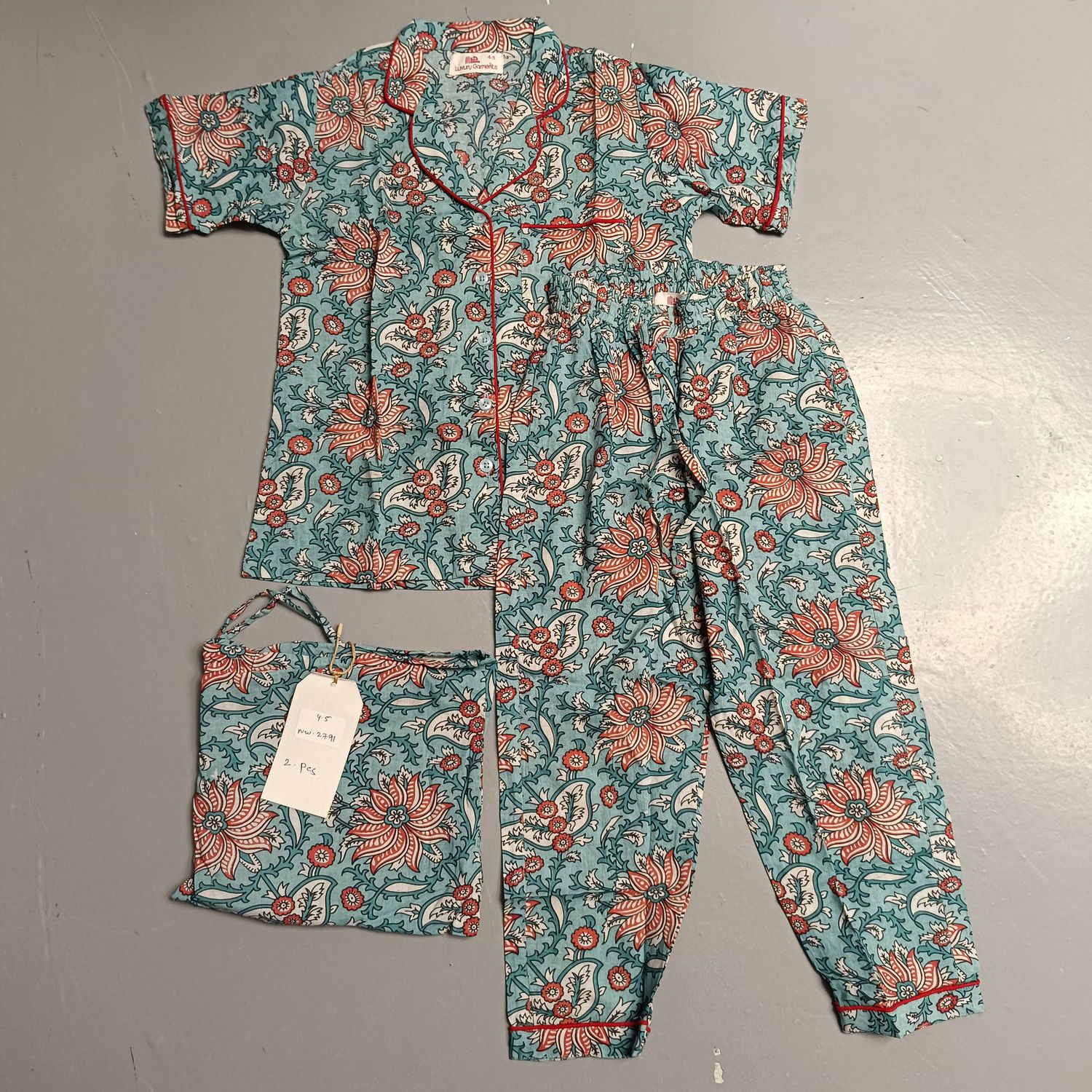 4-5 Year Cotton Half Sleeves Shirt Collar Neck Full Pajama Set