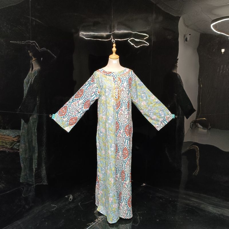L/XL Noorain Printed Cotton Dress 57" Long Jalabiya