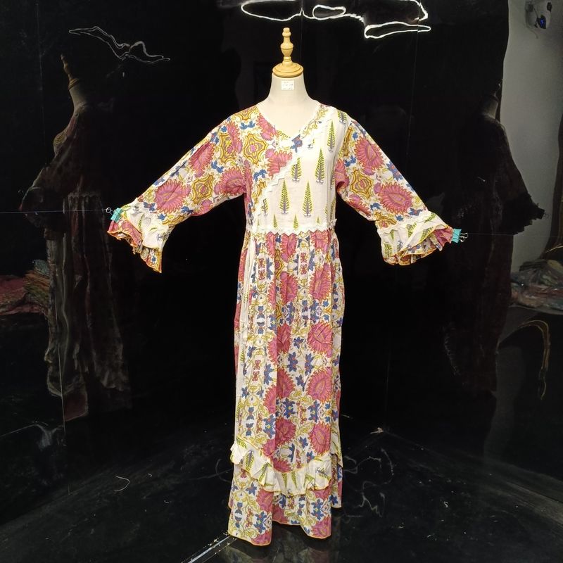 S-M Special Printed Cotton Dress 57" Long Sleeves Jalabiya