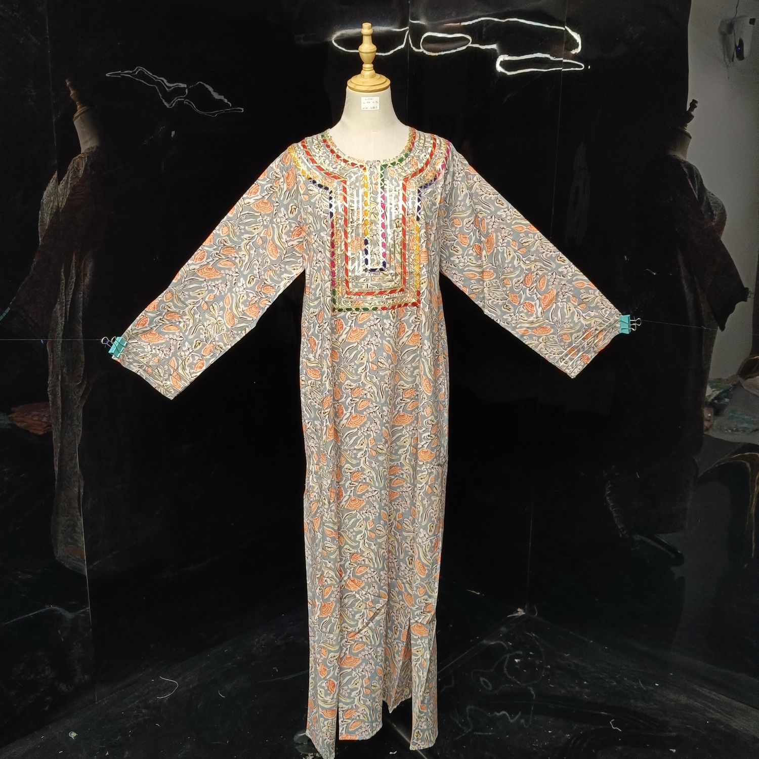 L/XL Special Printed Cotton Dress 57" Long Jalabiya