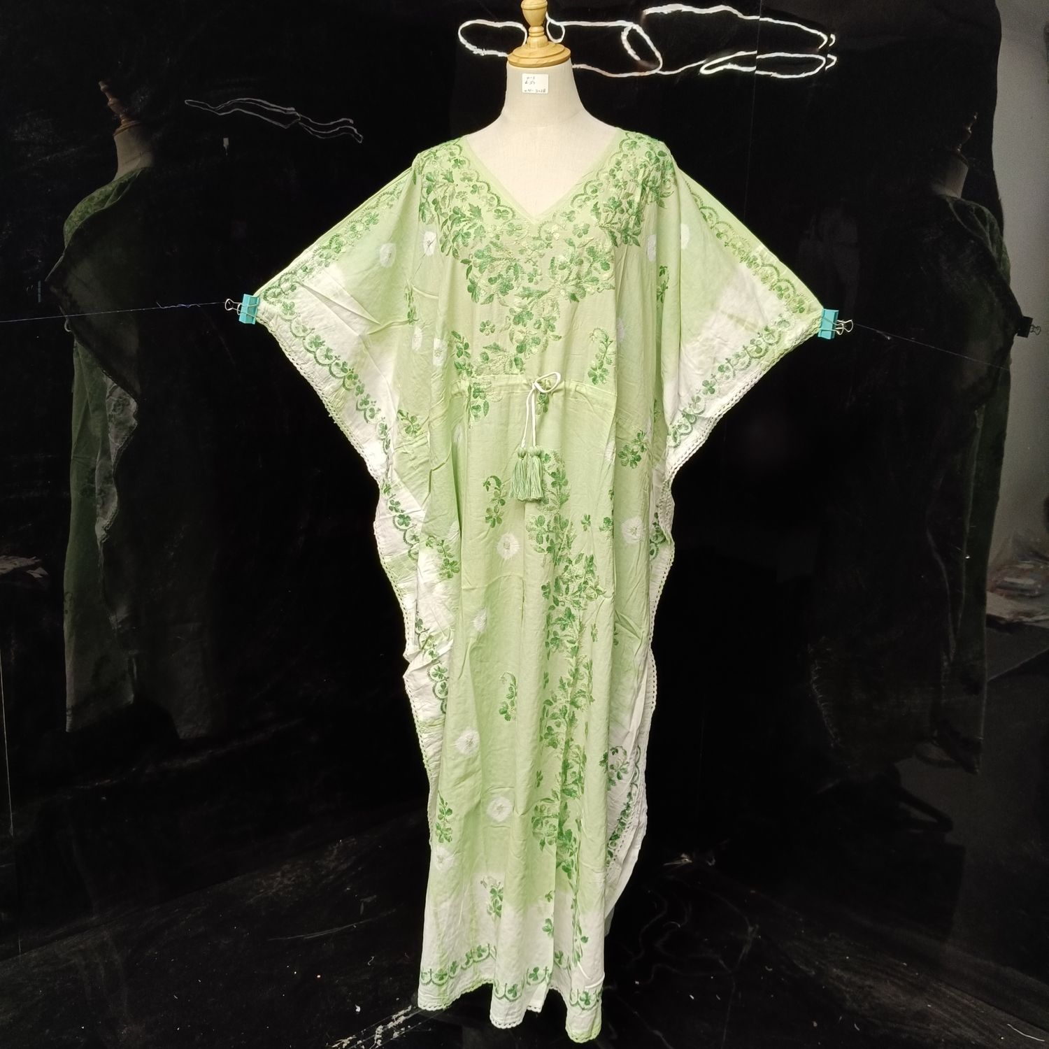 Free Size Farasha Embroidery Kaftan Cotton Dress 57" Long