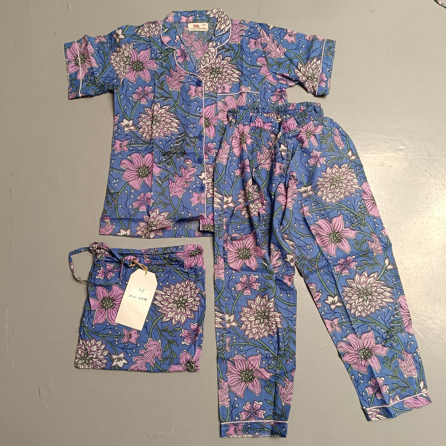 4-5 Year Cotton Half Sleeves Shirt Collar Neck Full Pajama Set