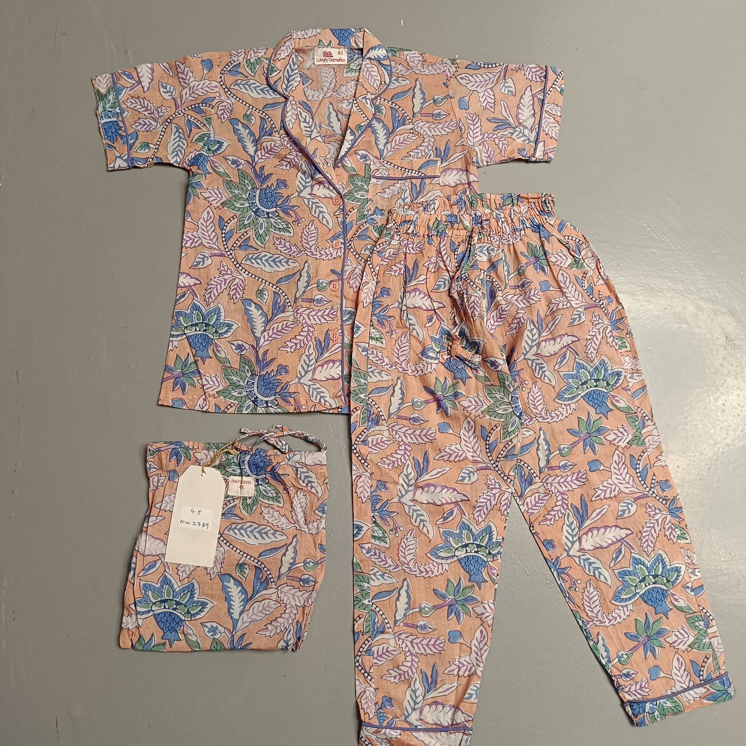 4-5 Year Cotton Half Sleeves Shirt Collar Neck Full Pajama Set