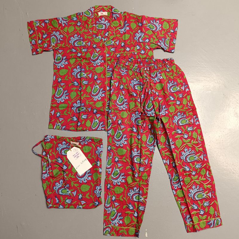 4-5 Year Cotton Half Sleeves Shirt Collar Neck Full Pajama Set