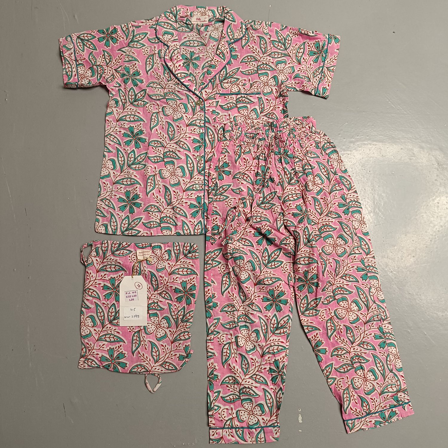 4-5 Year Cotton Half Sleeves Shirt Collar Neck Full Pajama Set