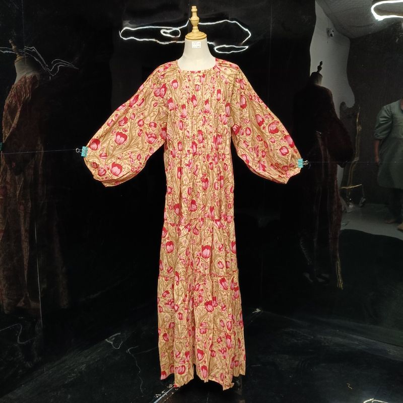 L-XL Fawz Printed Cotton Dress 57" Long Jalabiya