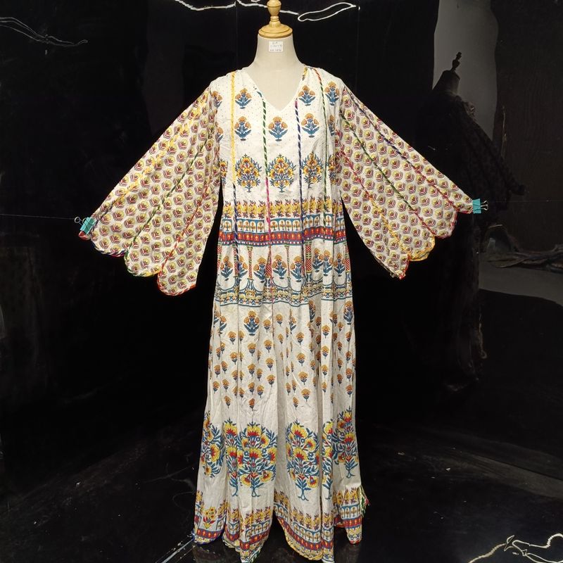 S/M  Meher Crystal printed Cotton  Dress 57" Long Jalabiya
