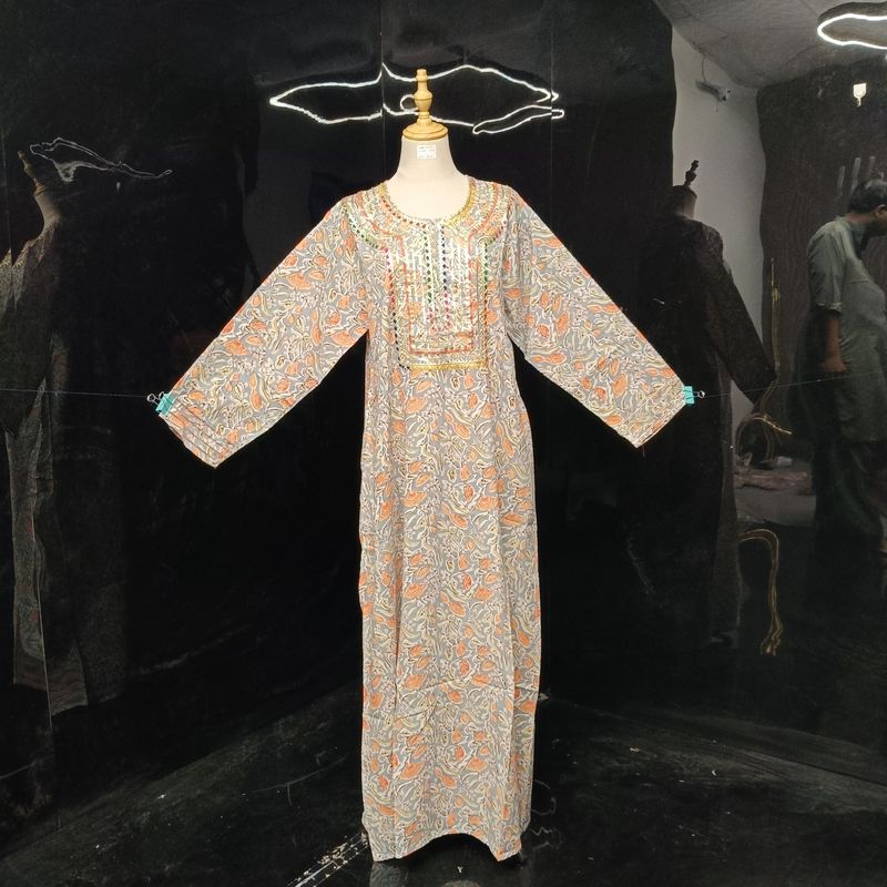 L/XL Special Printed Cotton Dress 57" Long Jalabiya