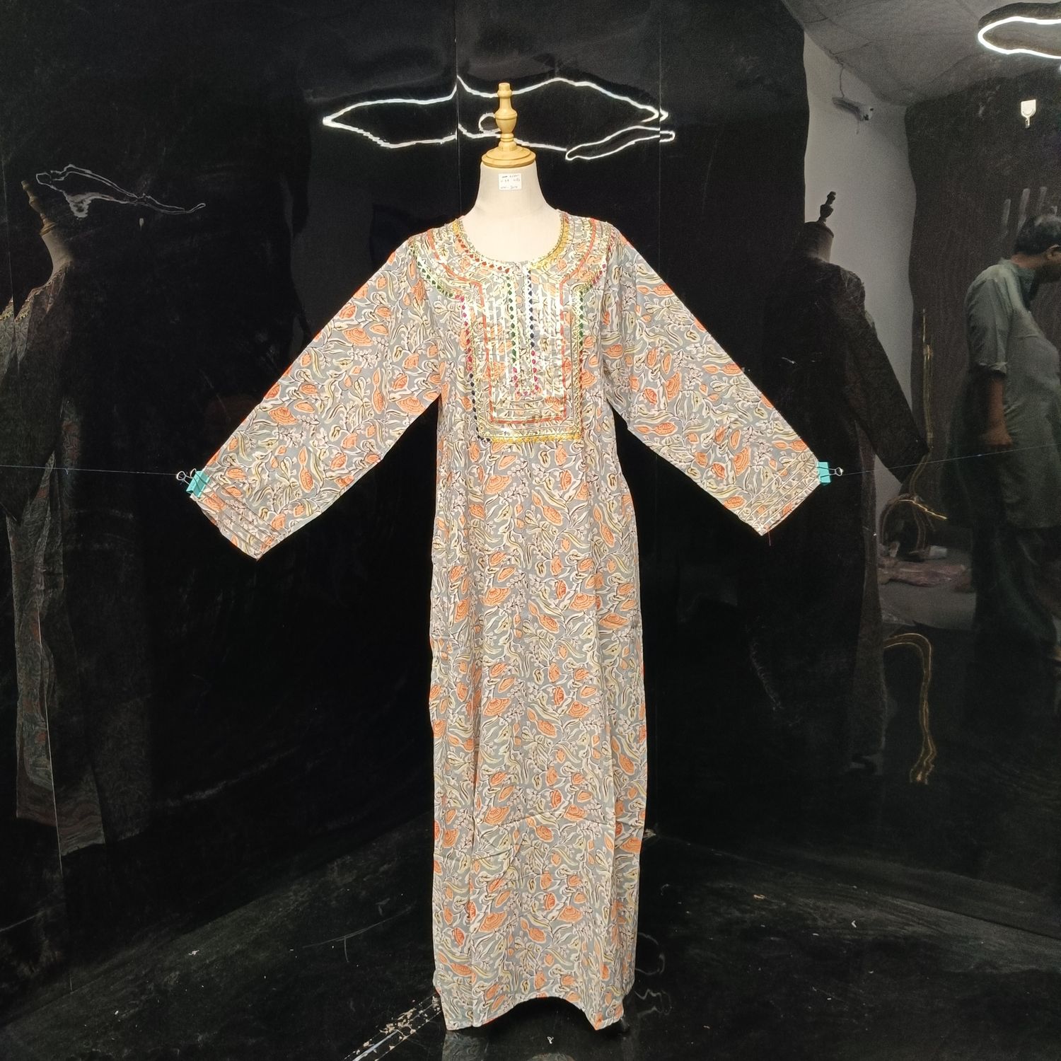 L/XL Special Printed Cotton Dress 57" Long Jalabiya