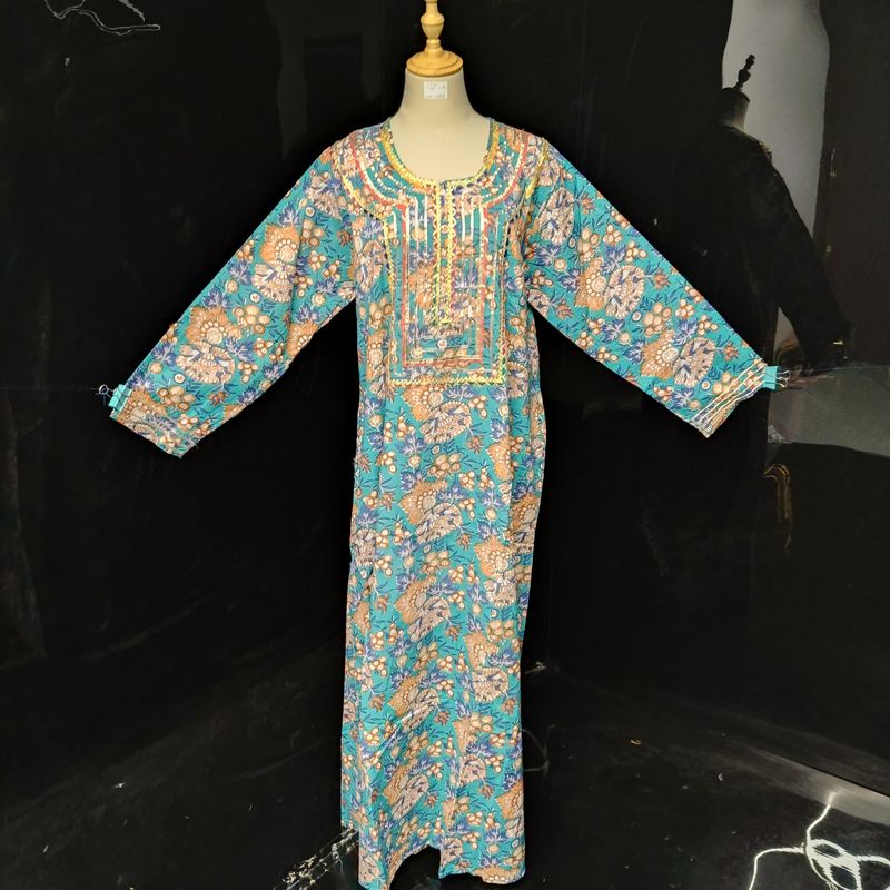 L/XL Special Printed Cotton Dress 57" Long Jalabiya