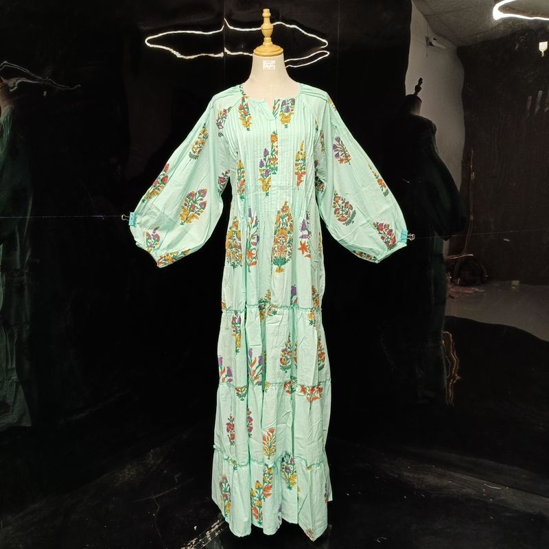 S-M Fawz Printed Cotton Dress 57" Long Jalabiya