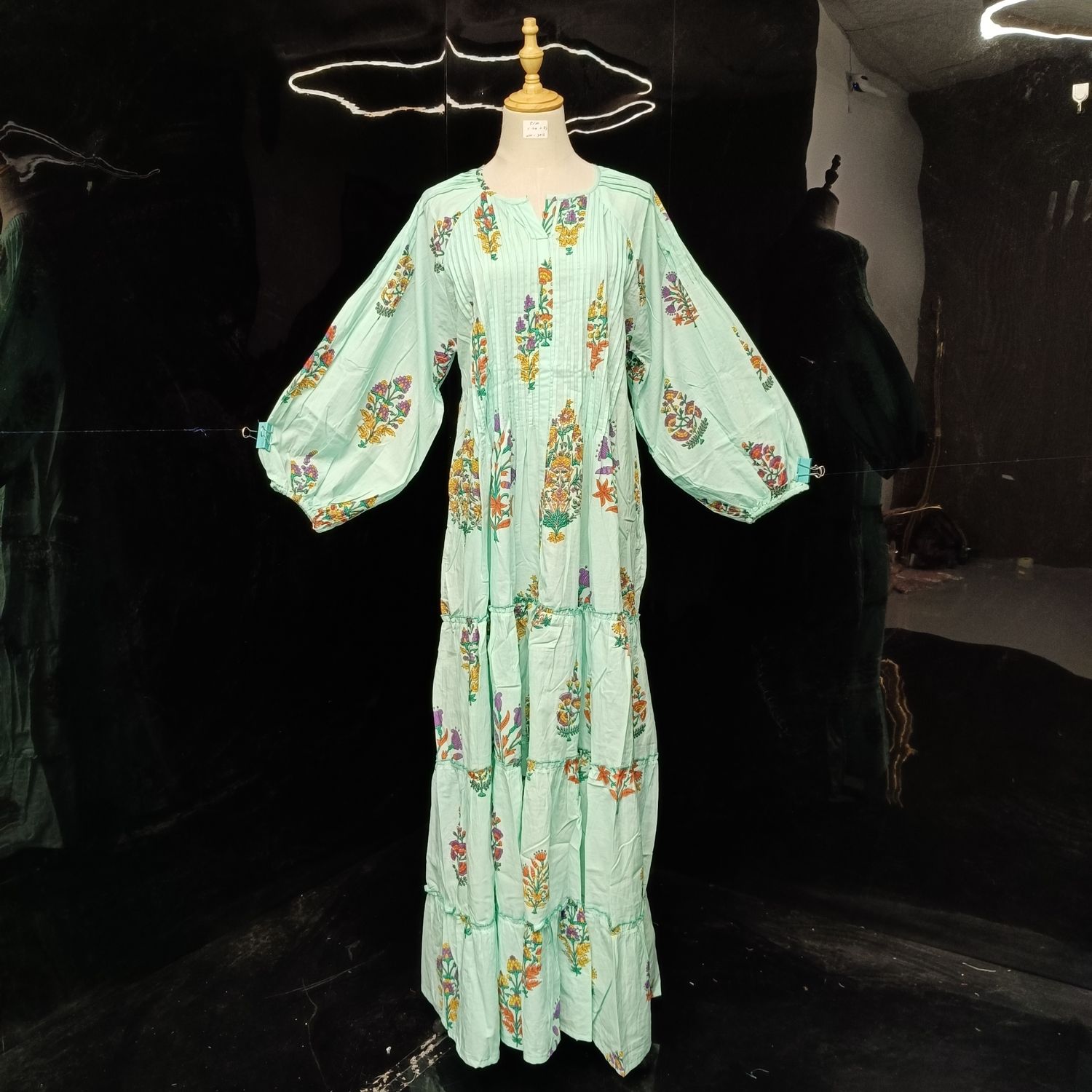 S-M Fawz Printed Cotton Dress 57" Long Jalabiya