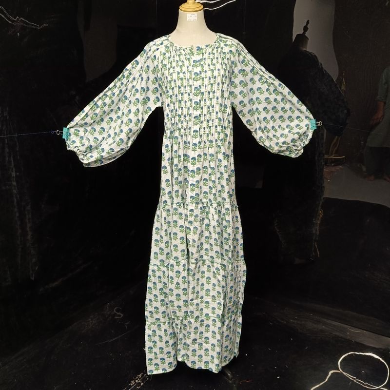 S-M Fawz Printed Cotton Dress 57" Long Jalabiya