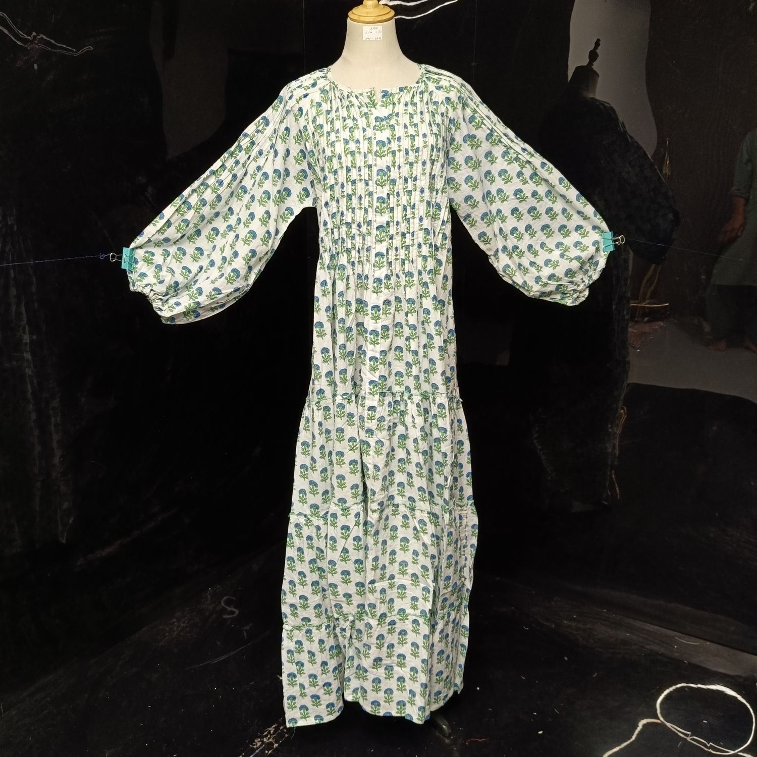 S-M Fawz Printed Cotton Dress 57" Long Jalabiya