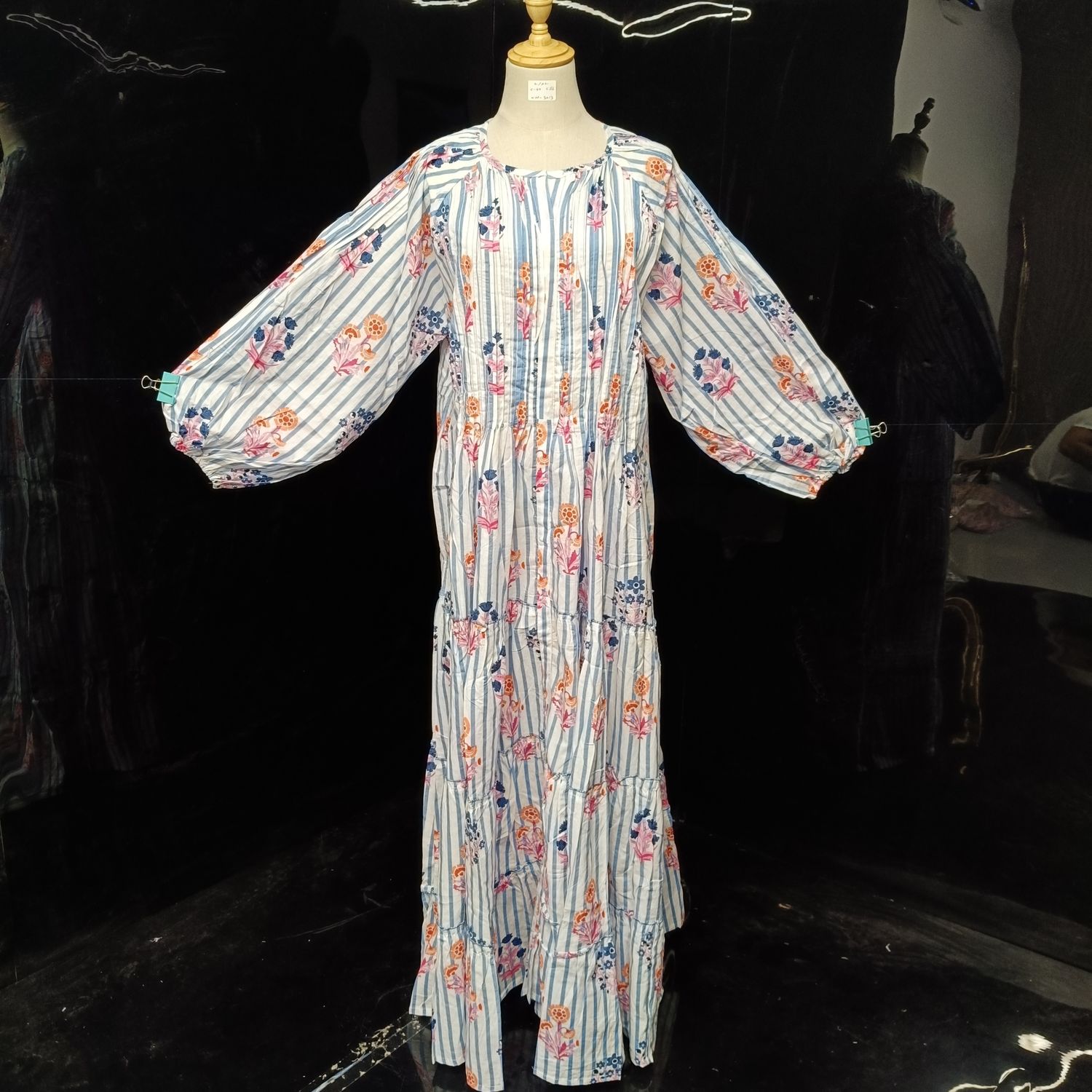 L-XL Fawz Printed Cotton Dress 57" Long Jalabiya