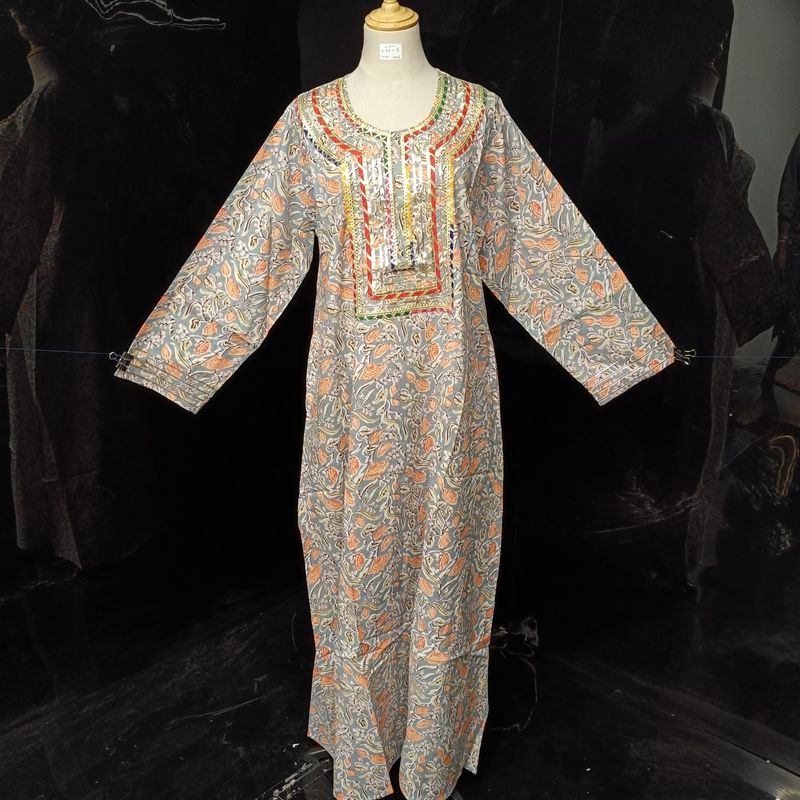 L/XL Harisa Printed Cotton Dress 57" Long Jalabiya